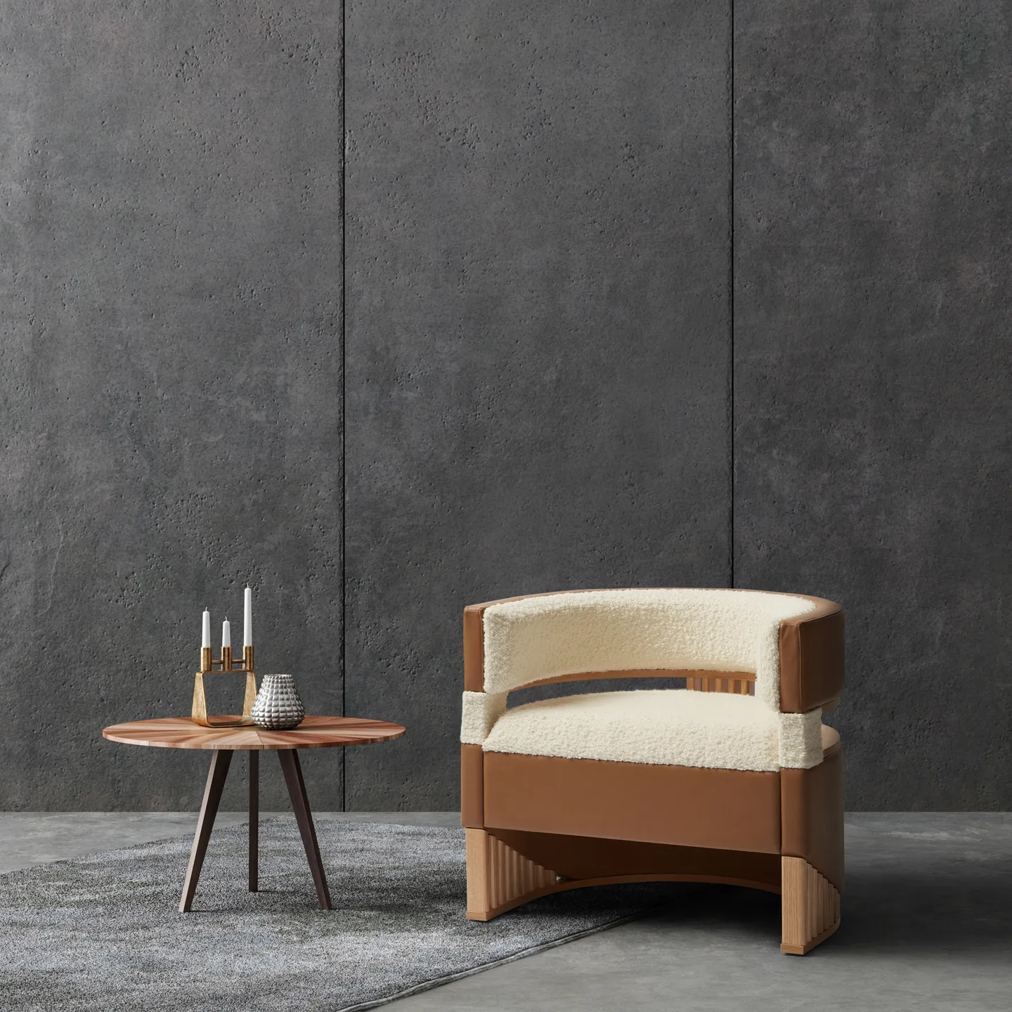 Ada Chair beside a side table against a grey wall
