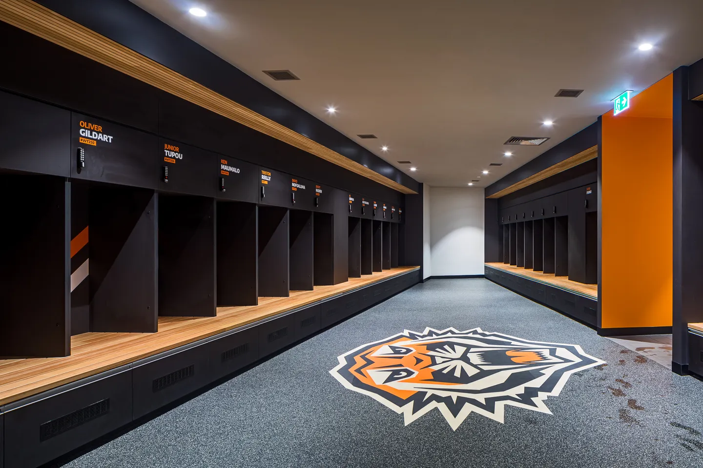Wide view of the team locker room — West Tigers Centre of Excellence