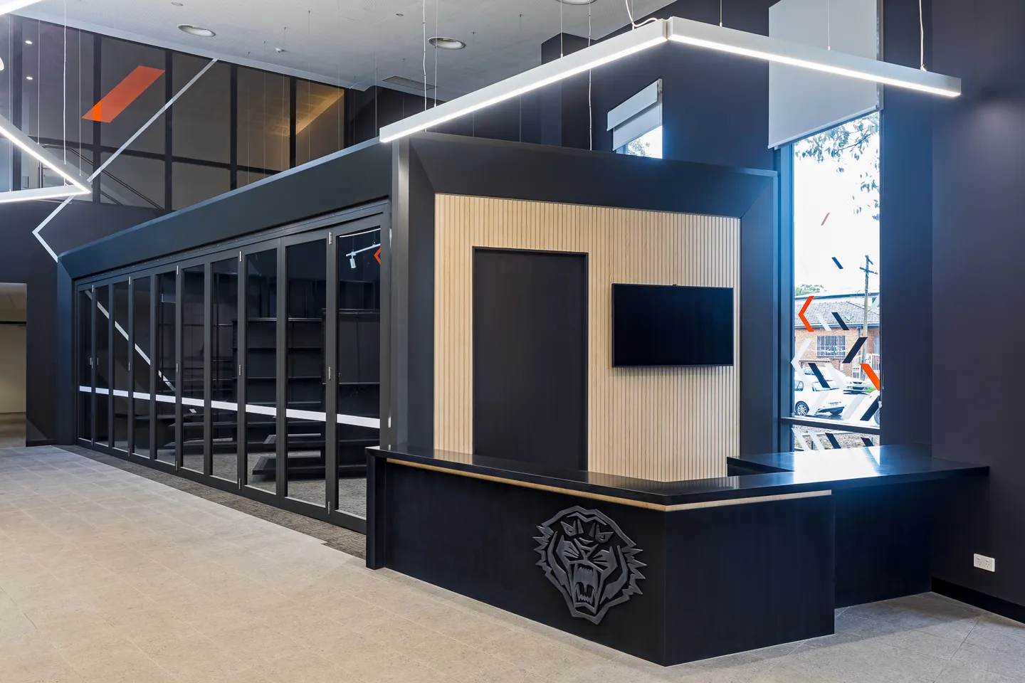 Reception desk and display joinery — West Tigers Centre of Excellence